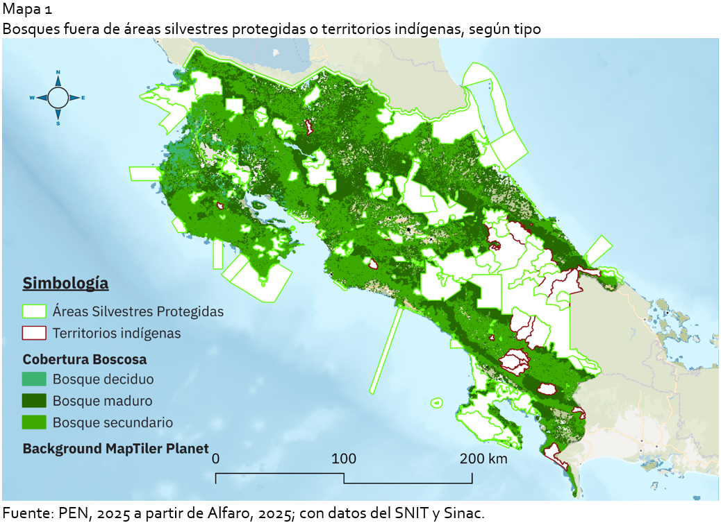 Mapa 1 Bosques fuera de áreas silvestres protegidas o territorios indígenas